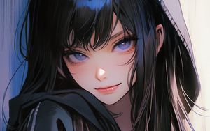 Preview wallpaper girl, portrait, hood, hair, anime