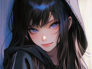 Preview wallpaper girl, portrait, hood, hair, anime