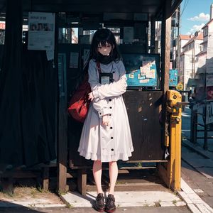 Preview wallpaper girl, pose, bag, bus stop, anime