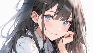 Preview wallpaper girl, pose, blush, smile, hairpin, anime