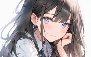 Preview wallpaper girl, pose, blush, smile, hairpin, anime