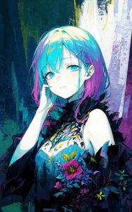 Preview wallpaper girl, pose, bouquet, flowers, anime