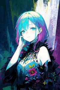 Preview wallpaper girl, pose, bouquet, flowers, anime