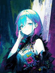 Preview wallpaper girl, pose, bouquet, flowers, anime