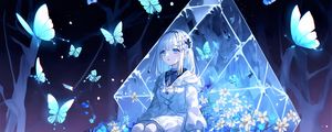 Preview wallpaper girl, pose, butterflies, flowers, anime