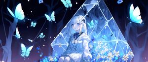 Preview wallpaper girl, pose, butterflies, flowers, anime