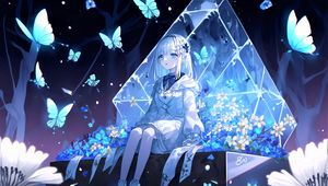 Preview wallpaper girl, pose, butterflies, flowers, anime