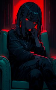 Preview wallpaper girl, pose, chair, dark, art, anime