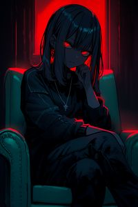 Preview wallpaper girl, pose, chair, dark, art, anime
