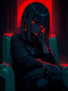 Preview wallpaper girl, pose, chair, dark, art, anime