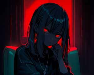Preview wallpaper girl, pose, chair, dark, art, anime