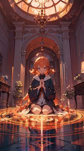 Preview wallpaper girl, pose, chandelier, anime, art