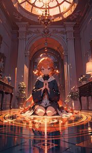 Preview wallpaper girl, pose, chandelier, anime, art