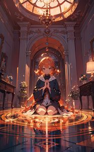 Preview wallpaper girl, pose, chandelier, anime, art