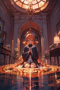 Preview wallpaper girl, pose, chandelier, anime, art