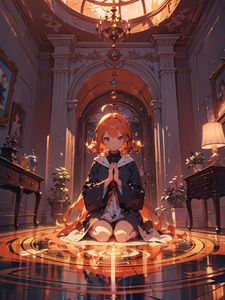 Preview wallpaper girl, pose, chandelier, anime, art