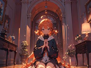 Preview wallpaper girl, pose, chandelier, anime, art