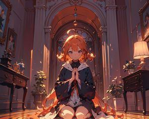 Preview wallpaper girl, pose, chandelier, anime, art