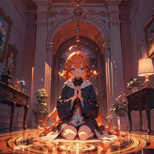 Preview wallpaper girl, pose, chandelier, anime, art