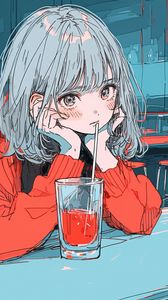 Preview wallpaper girl, pose, drink, glass, anime