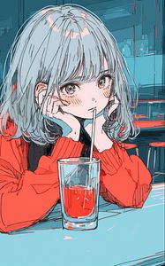 Preview wallpaper girl, pose, drink, glass, anime