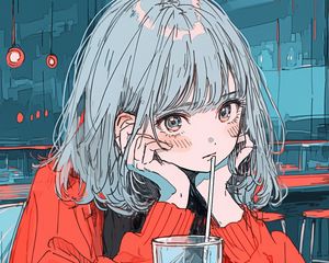 Preview wallpaper girl, pose, drink, glass, anime