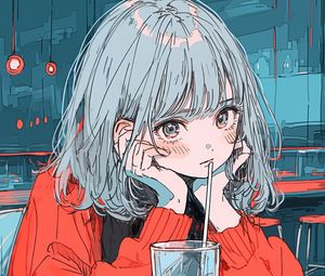 Preview wallpaper girl, pose, drink, glass, anime