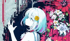Preview wallpaper girl, pose, flowers, back, anime