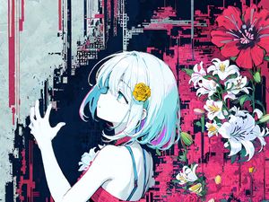 Preview wallpaper girl, pose, flowers, back, anime