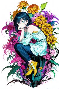 Preview wallpaper girl, pose, flowers, sadness, anime