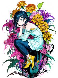 Preview wallpaper girl, pose, flowers, sadness, anime