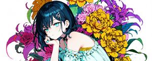 Preview wallpaper girl, pose, flowers, sadness, anime