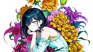 Preview wallpaper girl, pose, flowers, sadness, anime