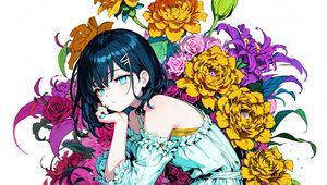 Preview wallpaper girl, pose, flowers, sadness, anime