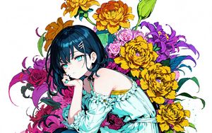 Preview wallpaper girl, pose, flowers, sadness, anime