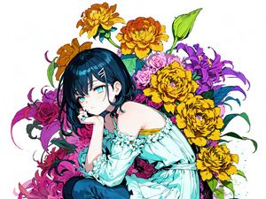 Preview wallpaper girl, pose, flowers, sadness, anime