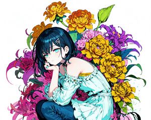 Preview wallpaper girl, pose, flowers, sadness, anime