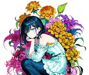 Preview wallpaper girl, pose, flowers, sadness, anime