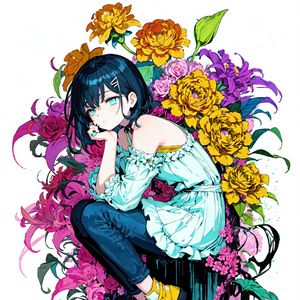 Preview wallpaper girl, pose, flowers, sadness, anime