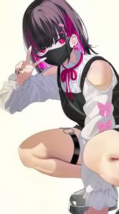 Preview wallpaper girl, pose, gesture, mask, piercing, anime, art