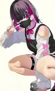 Preview wallpaper girl, pose, gesture, mask, piercing, anime, art