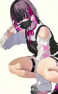 Preview wallpaper girl, pose, gesture, mask, piercing, anime, art