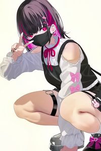 Preview wallpaper girl, pose, gesture, mask, piercing, anime, art