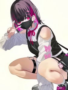 Preview wallpaper girl, pose, gesture, mask, piercing, anime, art