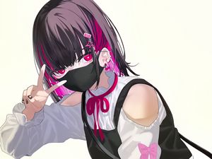 Preview wallpaper girl, pose, gesture, mask, piercing, anime, art