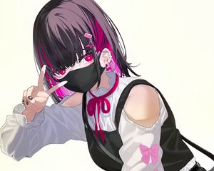 Preview wallpaper girl, pose, gesture, mask, piercing, anime, art