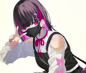 Preview wallpaper girl, pose, gesture, mask, piercing, anime, art