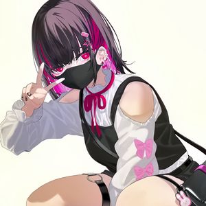 Preview wallpaper girl, pose, gesture, mask, piercing, anime, art