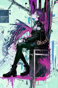 Preview wallpaper girl, pose, graffiti, anime