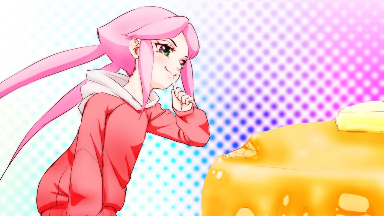 Wallpaper girl, pose, pancakes, anime